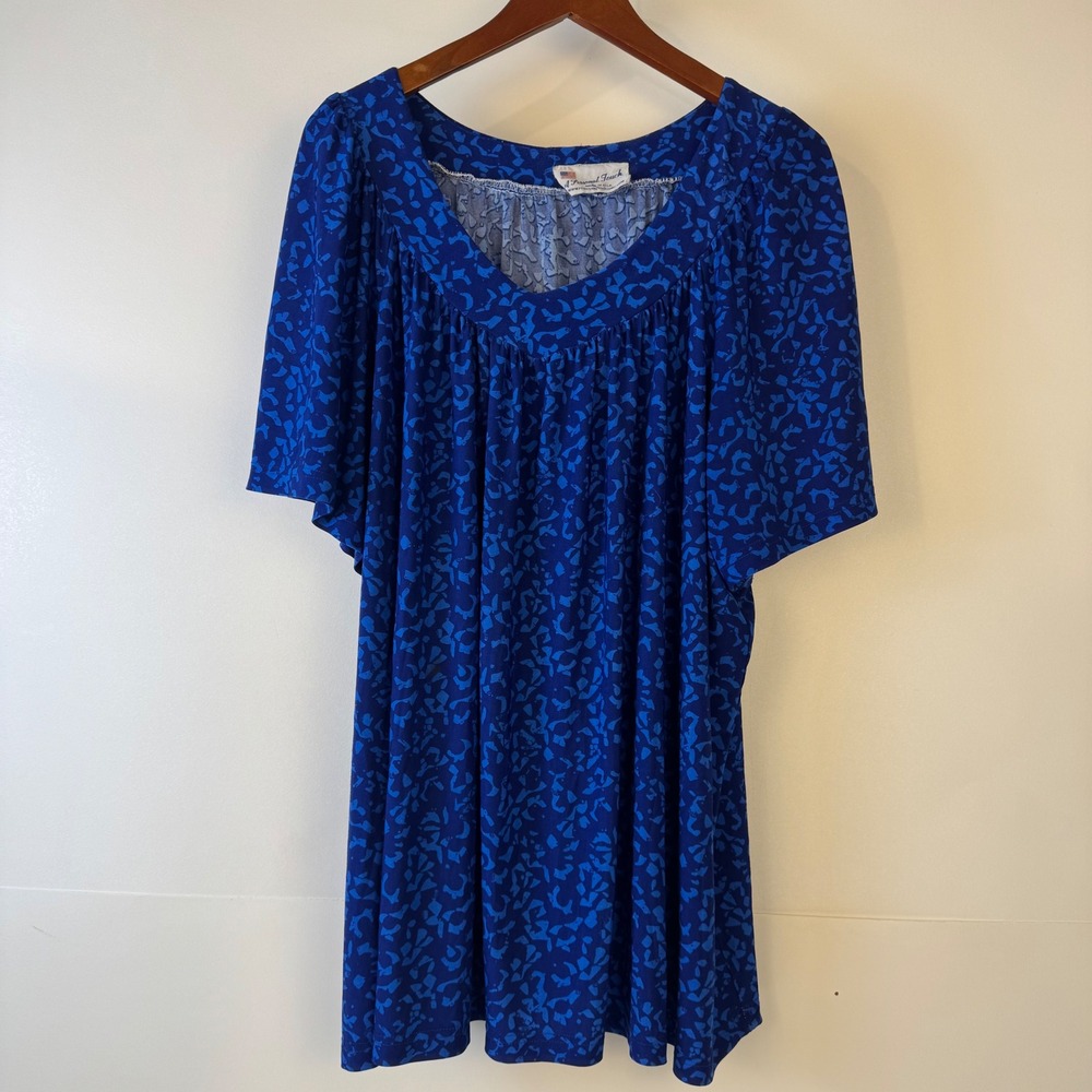 A Personal Touch Tunic Top 4X Women Blue Abstract V-Neck Pleated Casual Comfort